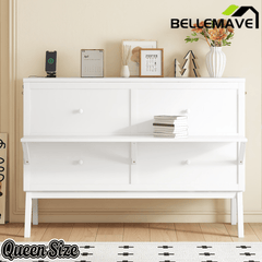 Bellemave® Murphy Bed with USB Port and Desk, Platform Bed with Removable Shelves on Each Side, Wood Frame - Bellemave