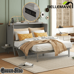 Bellemave® Murphy Bed with USB Port and Desk, Platform Bed with Removable Shelves on Each Side, Wood Frame - Bellemave