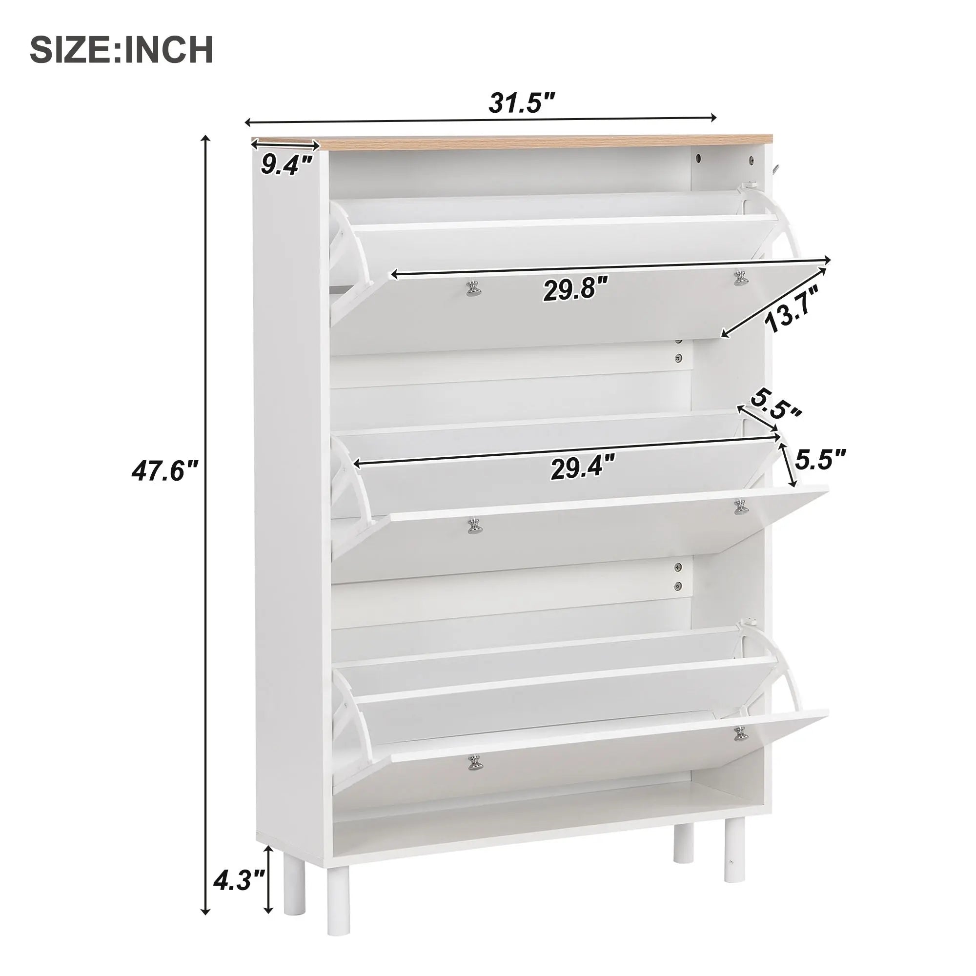 Bellemave® Narrow Design Shoe Cabinet with 3 Flip Drawers,3 Hooks and Adjustable Panel - Bellemave