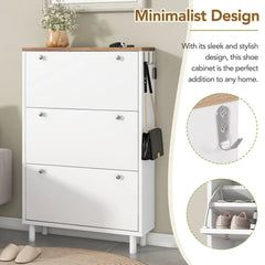 Bellemave® Narrow Design Shoe Cabinet with 3 Flip Drawers,3 Hooks and Adjustable Panel - Bellemave