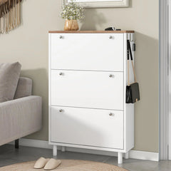 Bellemave® Narrow Design Shoe Cabinet with 3 Flip Drawers,3 Hooks and Adjustable Panel - Bellemave