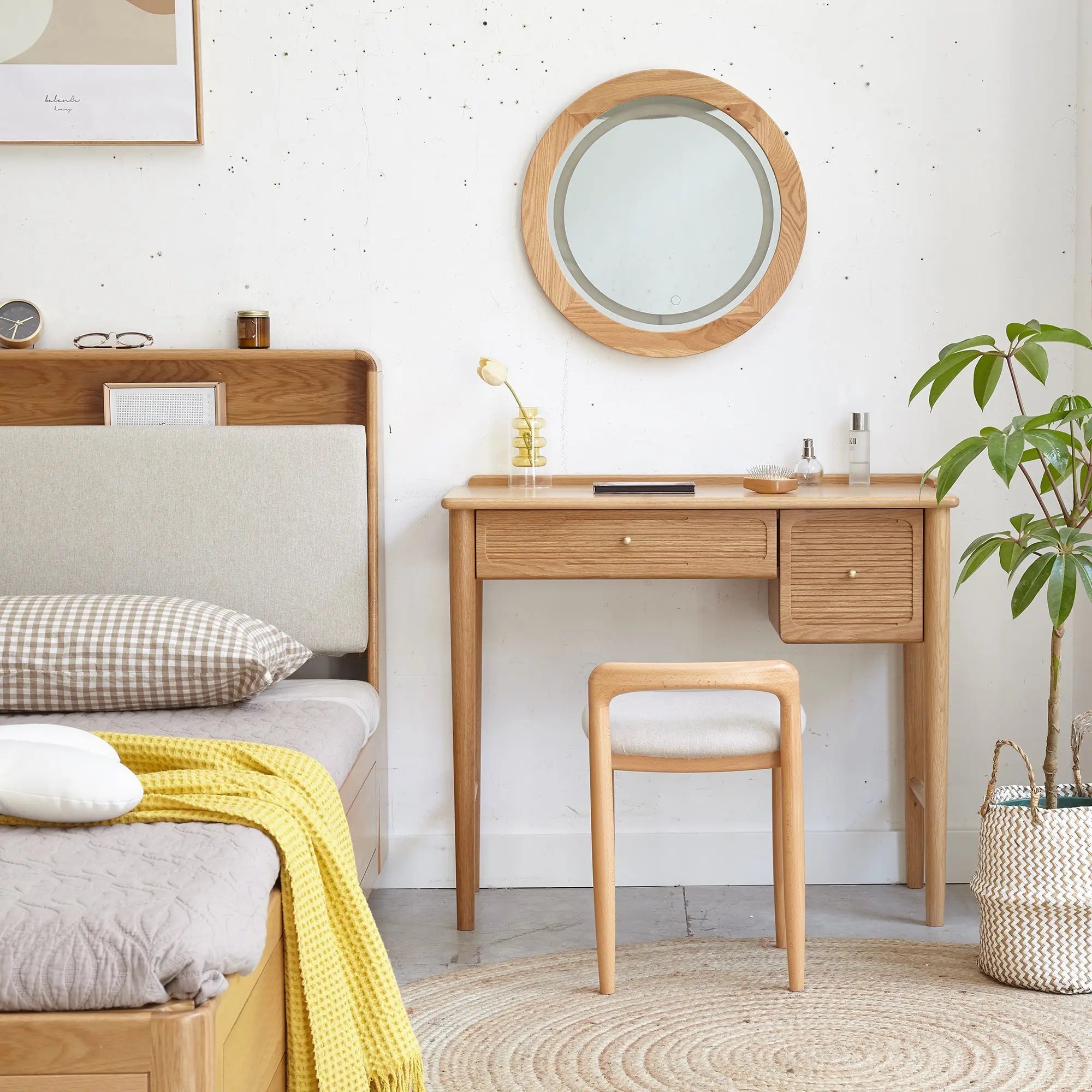 Bellemave® Natural Beech Wood Makeup Stool Bed Bench - Bellemave