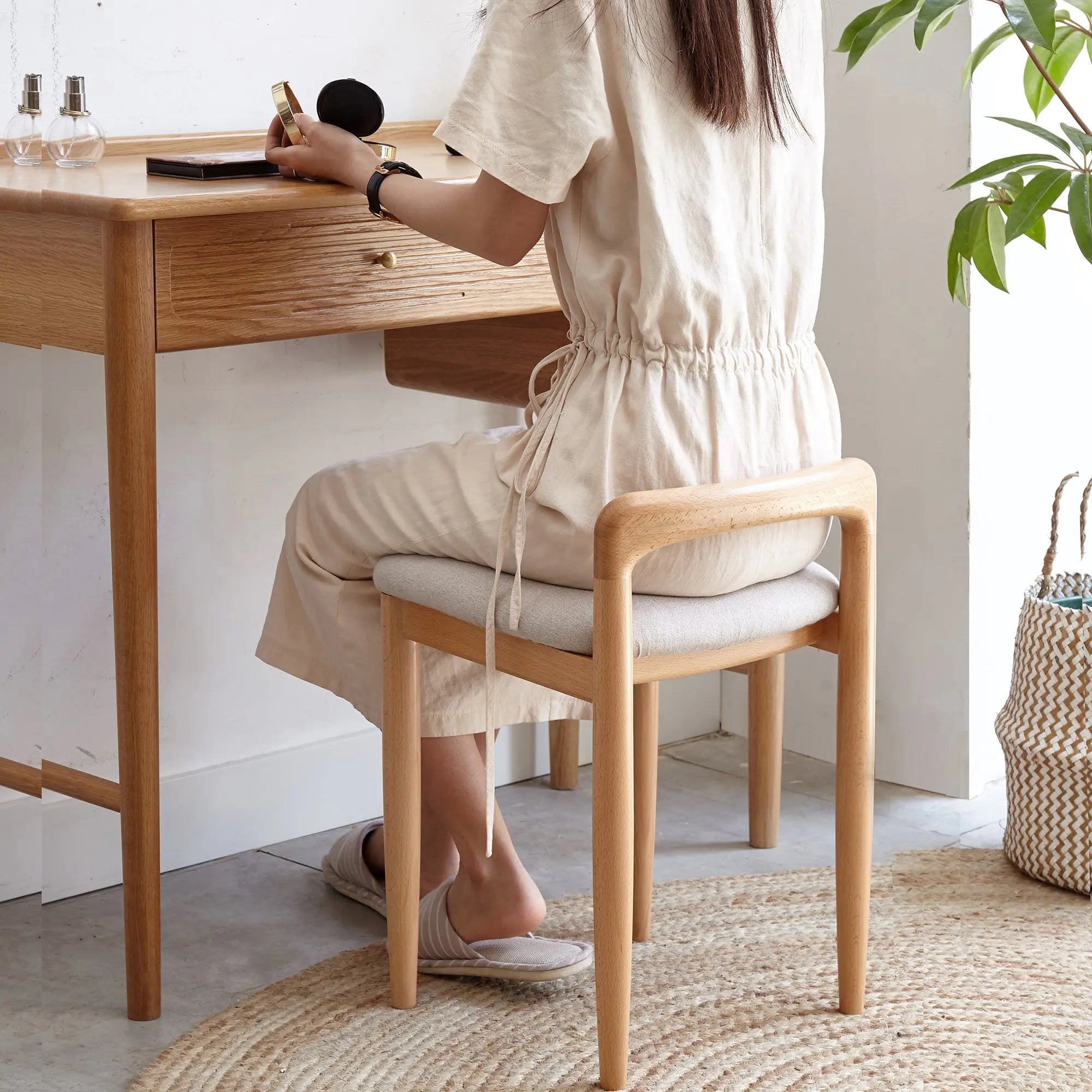 Bellemave® Natural Beech Wood Makeup Stool Bed Bench - Bellemave