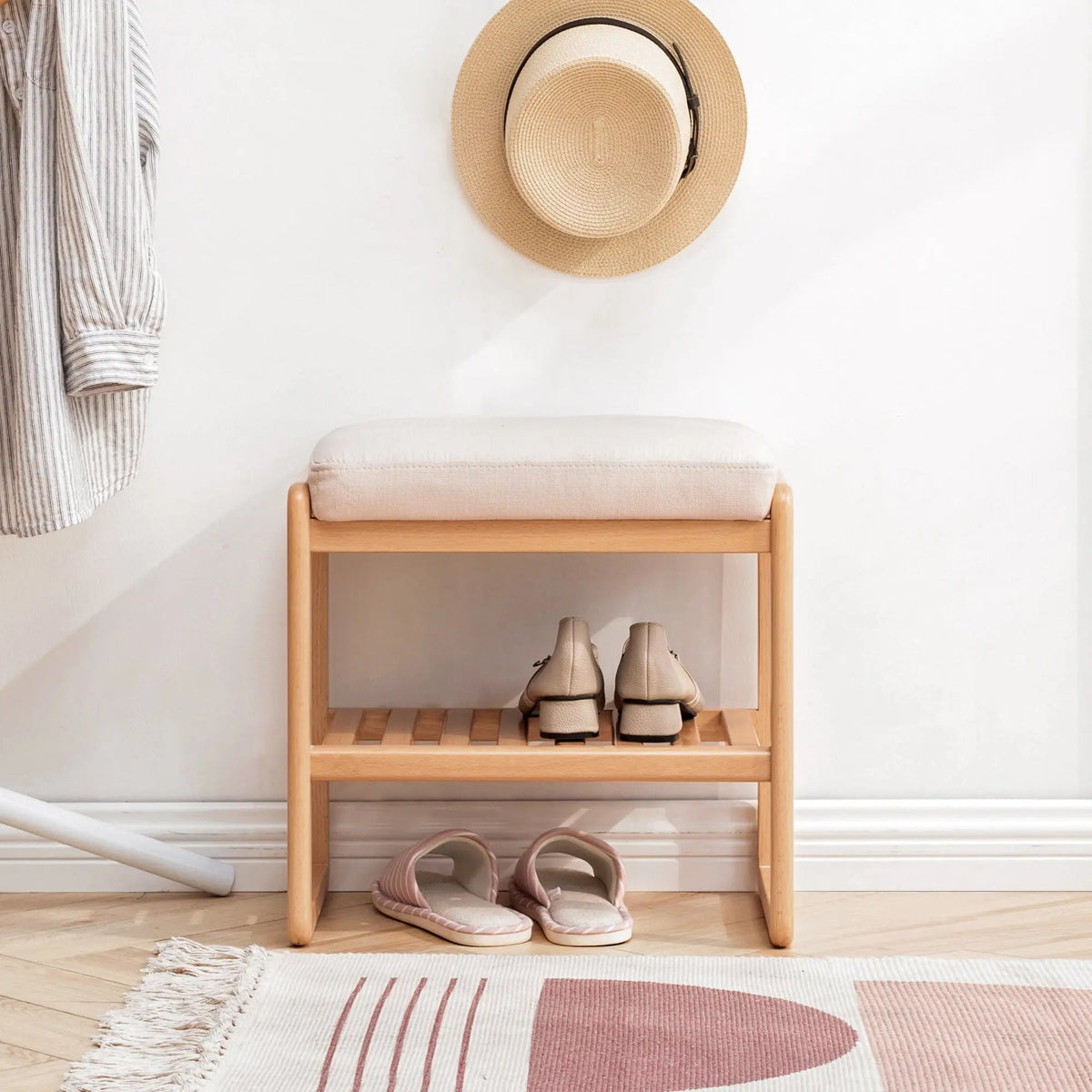 Bellemave® Natural Solid Wood Shoe Bench with High Rebound Sponge Cushion - Bellemave
