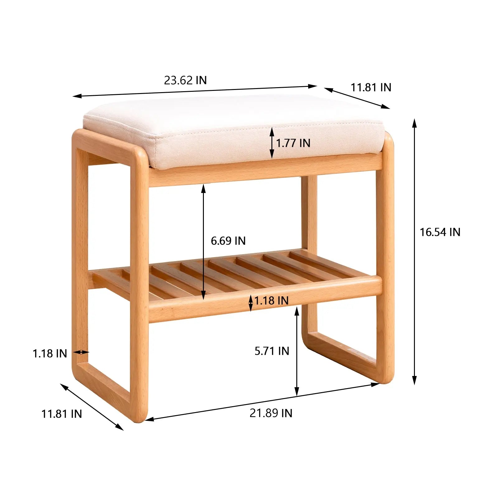 Bellemave® Natural Solid Wood Shoe Bench with High Rebound Sponge Cushion - Bellemave
