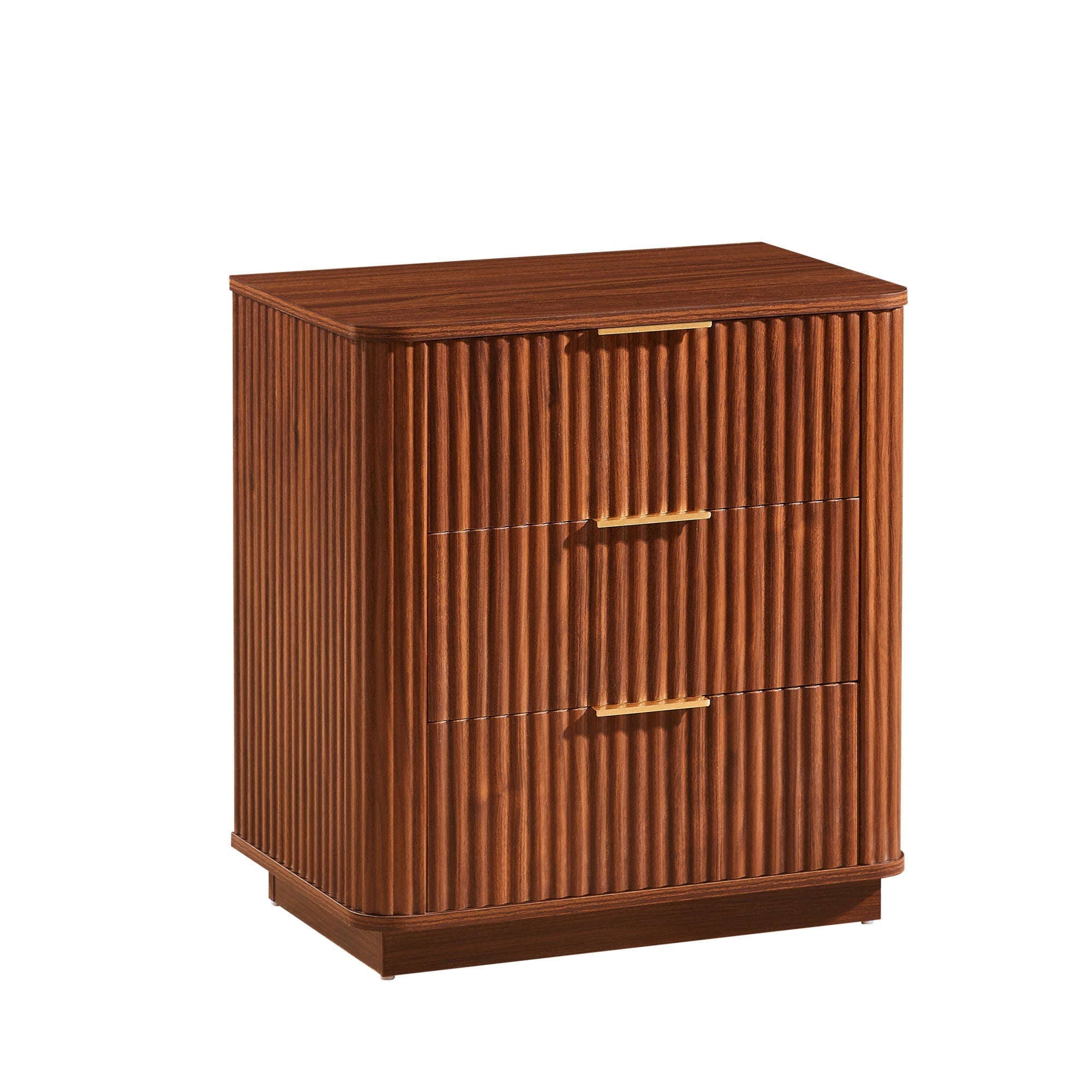 Bellemave® Nightstand Set of 2, 3 - Drawer Dresser with Curved Wave Design, Walnut Bedroom Side Table - Bellemave