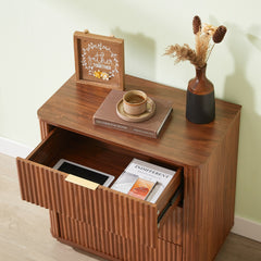 Bellemave® Nightstand Set of 2, 3 - Drawer Dresser with Curved Wave Design, Walnut Bedroom Side Table - Bellemave
