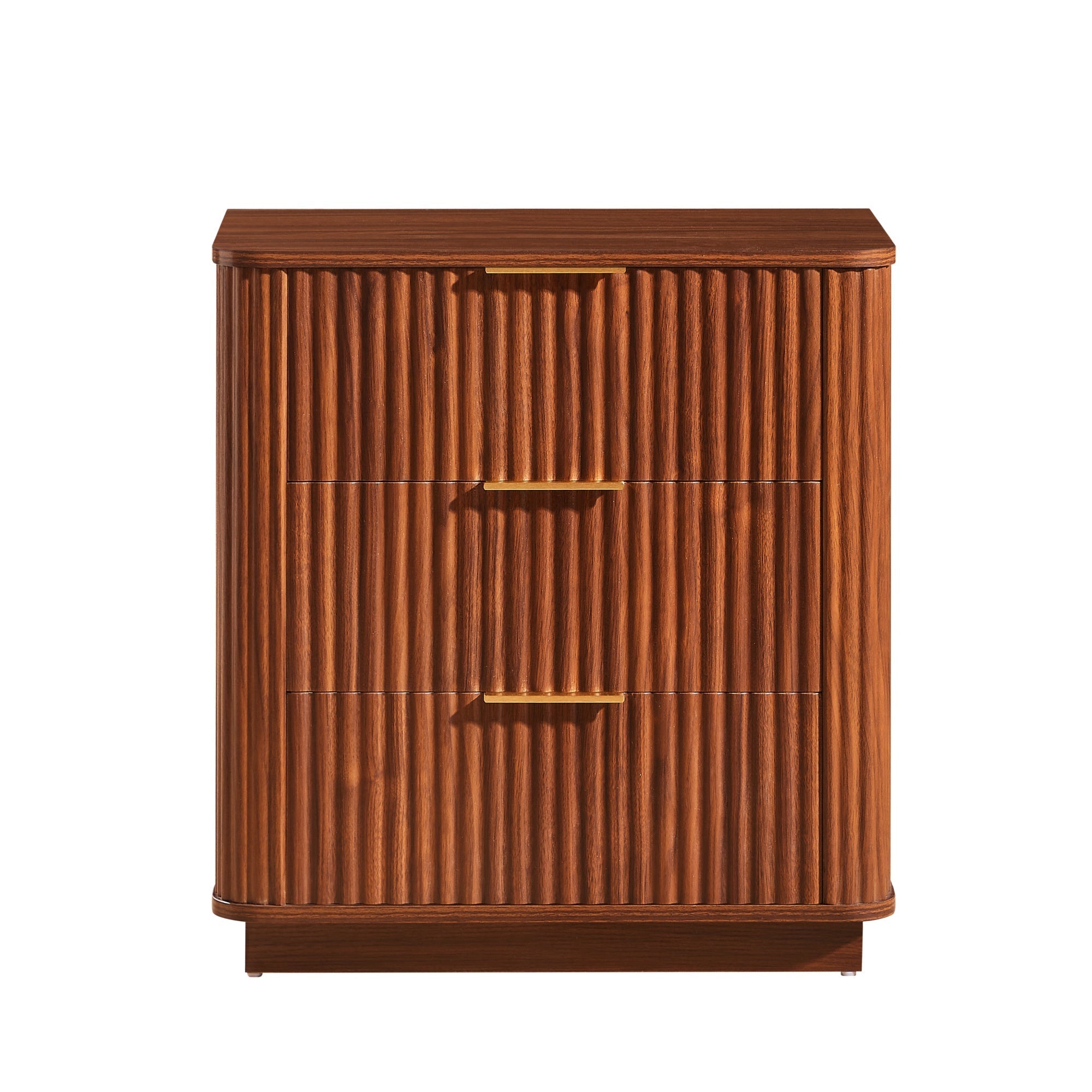 Bellemave® Nightstand Set of 2, 3 - Drawer Dresser with Curved Wave Design, Walnut Bedroom Side Table - Bellemave