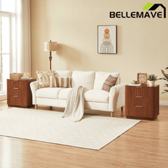 Bellemave® Nightstand Set of 2, 3 - Drawer Dresser with Curved Wave Design, Walnut Bedroom Side Table - Bellemave