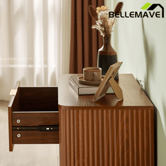 Bellemave® Nightstand Set of 2, 3 - Drawer Dresser with Curved Wave Design, Walnut Bedroom Side Table - Bellemave