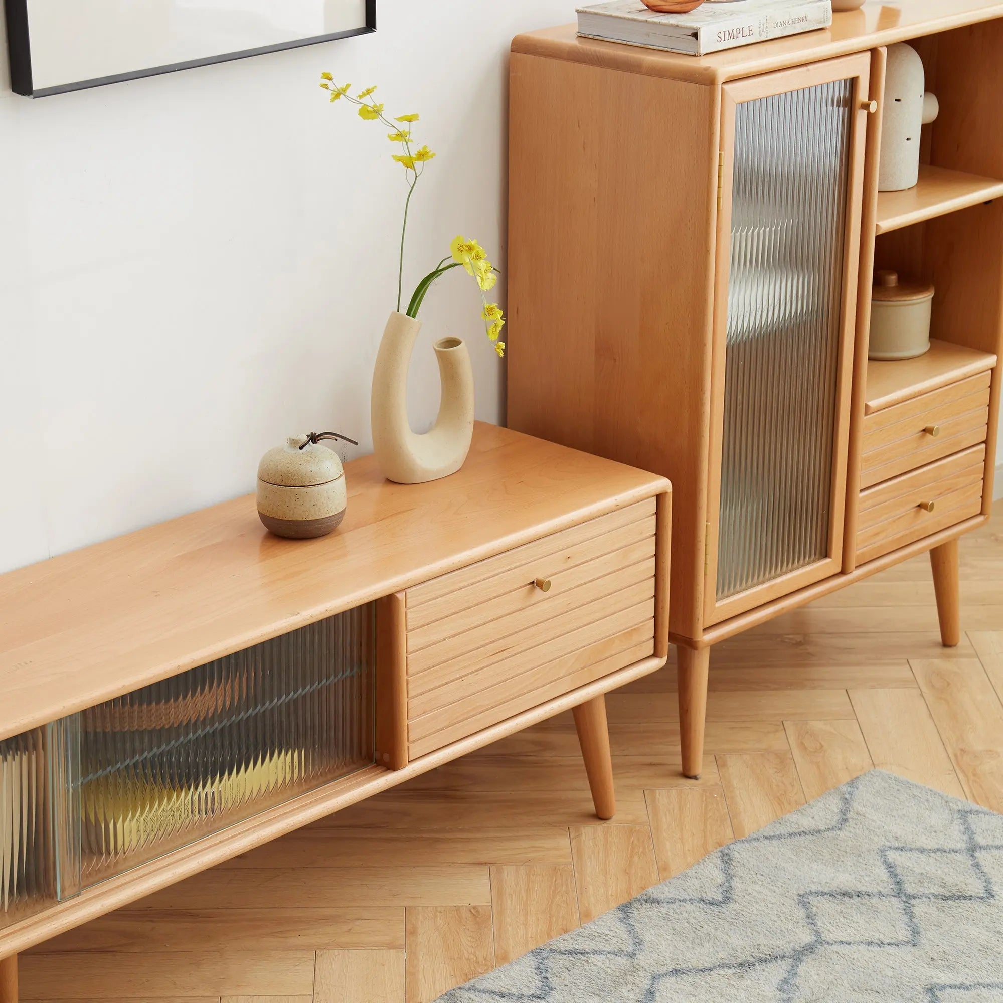 Bellemave® North America A Grade Solid Beech TV Cabinet with Two Drawer - Bellemave