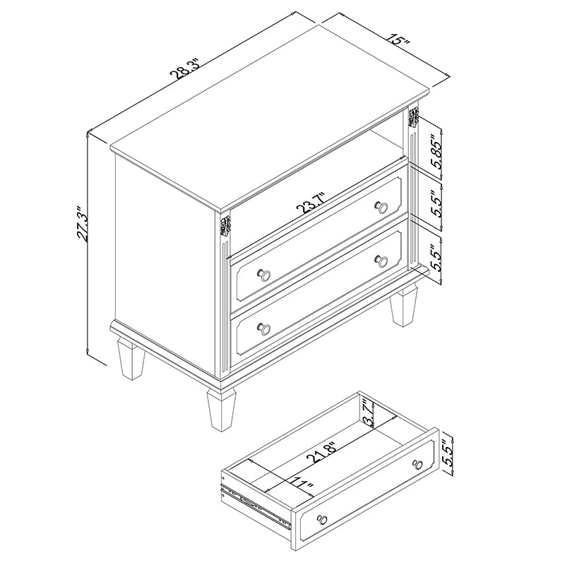 Bellemave® Open Space and 2 Drawers Dresser Nightstand with Charging Station - Bellemave