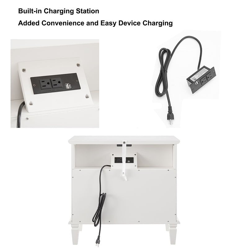 Bellemave® Open Space and 2 Drawers Dresser Nightstand with Charging Station - Bellemave