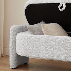 Bellemave® Ottoman Oval Storage Bench 3D Lamb Fleece Fabric Bench with Large Storage Space - Bellemave