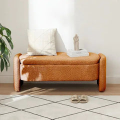 Bellemave® Ottoman Oval Storage Bench 3D Lamb Fleece Fabric Bench with Large Storage Space - Bellemave