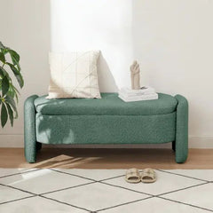 Bellemave® Ottoman Oval Storage Bench 3D Lamb Fleece Fabric Bench with Large Storage Space - Bellemave