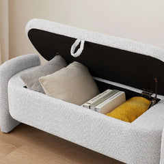 Bellemave® Ottoman Oval Storage Bench 3D Lamb Fleece Fabric Bench with Large Storage Space - Bellemave