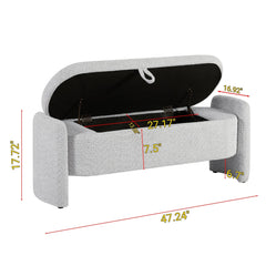 Bellemave® Ottoman Oval Storage Bench 3D Lamb Fleece Fabric Bench with Large Storage Space - Bellemave