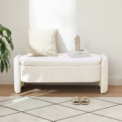 Bellemave® Ottoman Oval Storage Bench 3D Lamb Fleece Fabric Bench with Large Storage Space - Bellemave