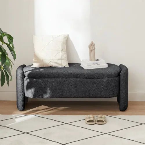 Bellemave® Ottoman Oval Storage Bench 3D Lamb Fleece Fabric Bench with Large Storage Space - Bellemave