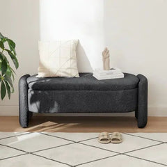 Bellemave® Ottoman Oval Storage Bench 3D Lamb Fleece Fabric Bench with Large Storage Space - Bellemave
