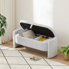 Bellemave® Ottoman Oval Storage Bench 3D Lamb Fleece Fabric Bench with Large Storage Space - Bellemave