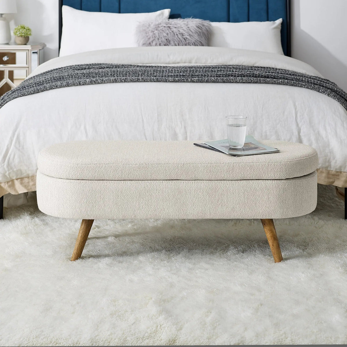 Bellemave® Ottoman Oval Storage Bench with Rubber Wood Legs - Bellemave