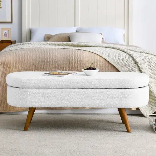 Bellemave® Ottoman Oval Storage Bench with Rubber Wood Legs - Bellemave