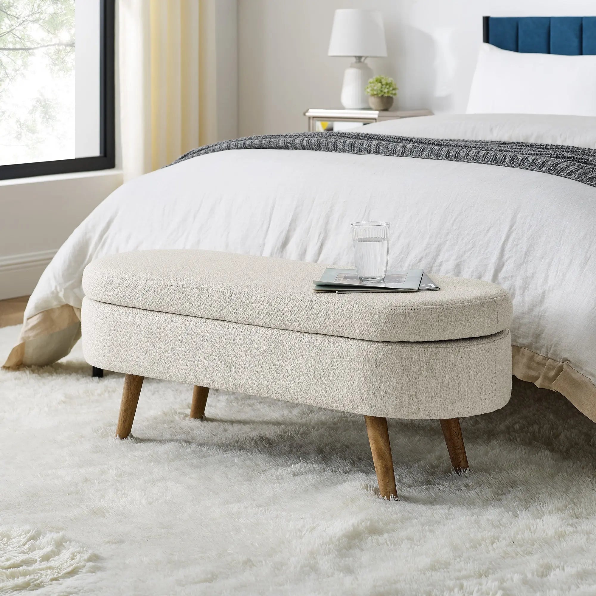 Bellemave® Ottoman Oval Storage Bench with Rubber Wood Legs - Bellemave