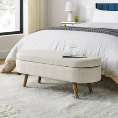 Bellemave® Ottoman Oval Storage Bench with Rubber Wood Legs - Bellemave
