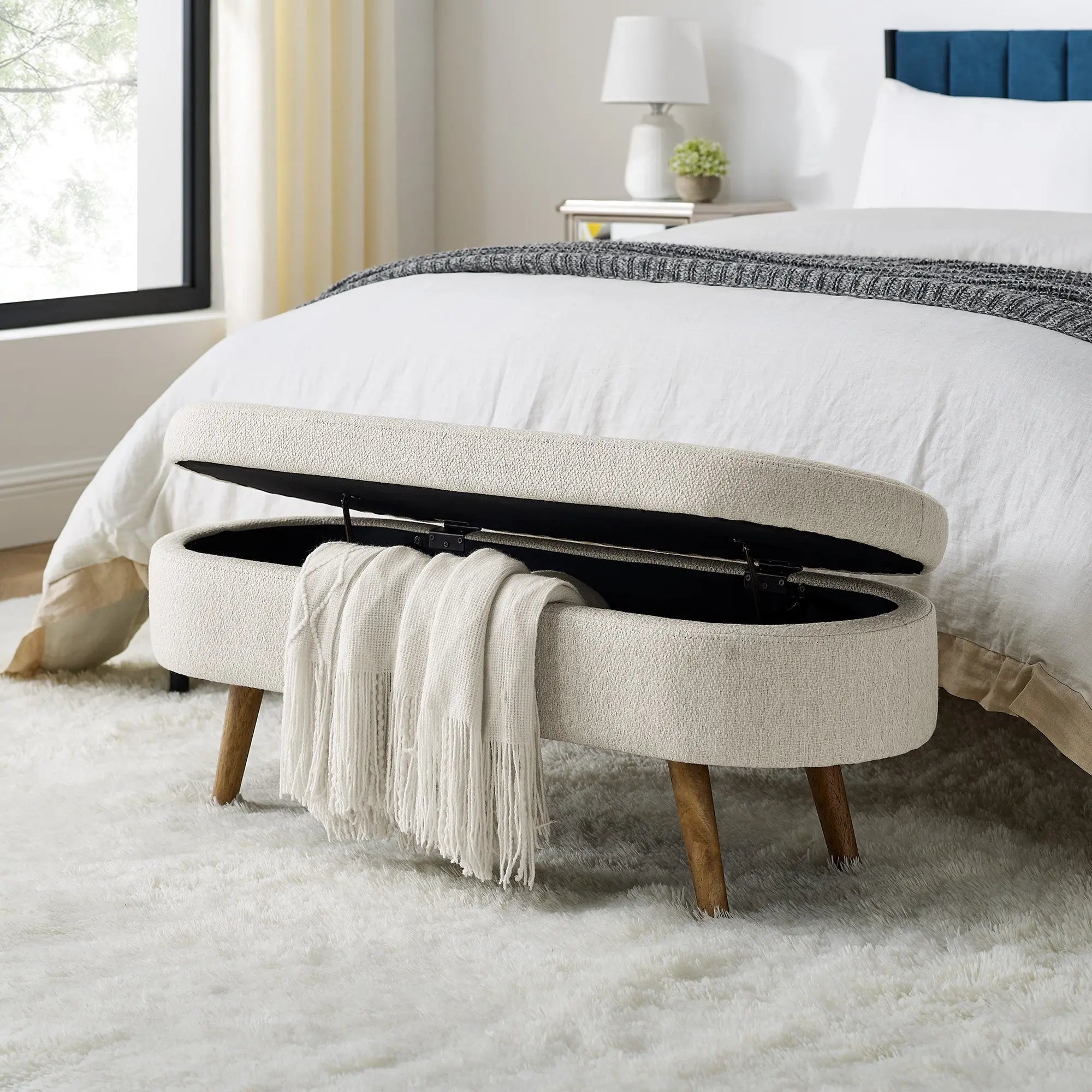 Bellemave® Ottoman Oval Storage Bench with Rubber Wood Legs - Bellemave