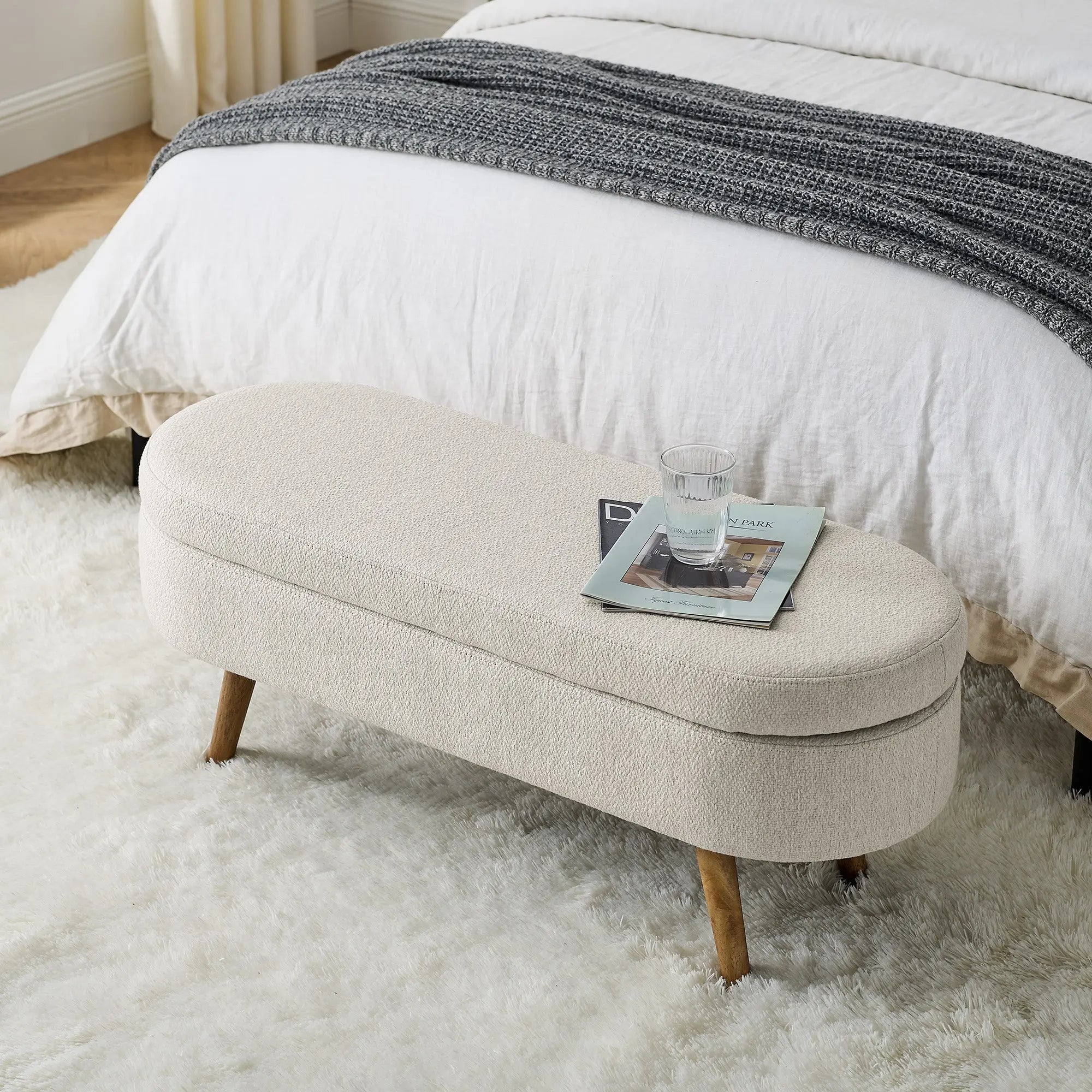 Bellemave® Ottoman Oval Storage Bench with Rubber Wood Legs - Bellemave