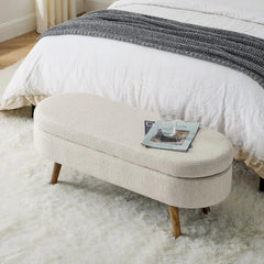 Bellemave® Ottoman Oval Storage Bench with Rubber Wood Legs - Bellemave