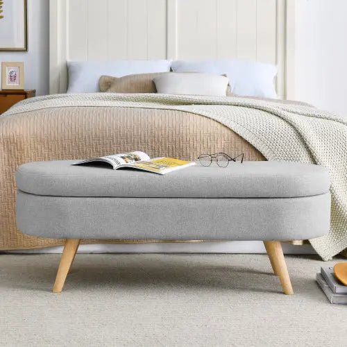 Bellemave® Ottoman Oval Storage Bench with Rubber Wood Legs - Bellemave
