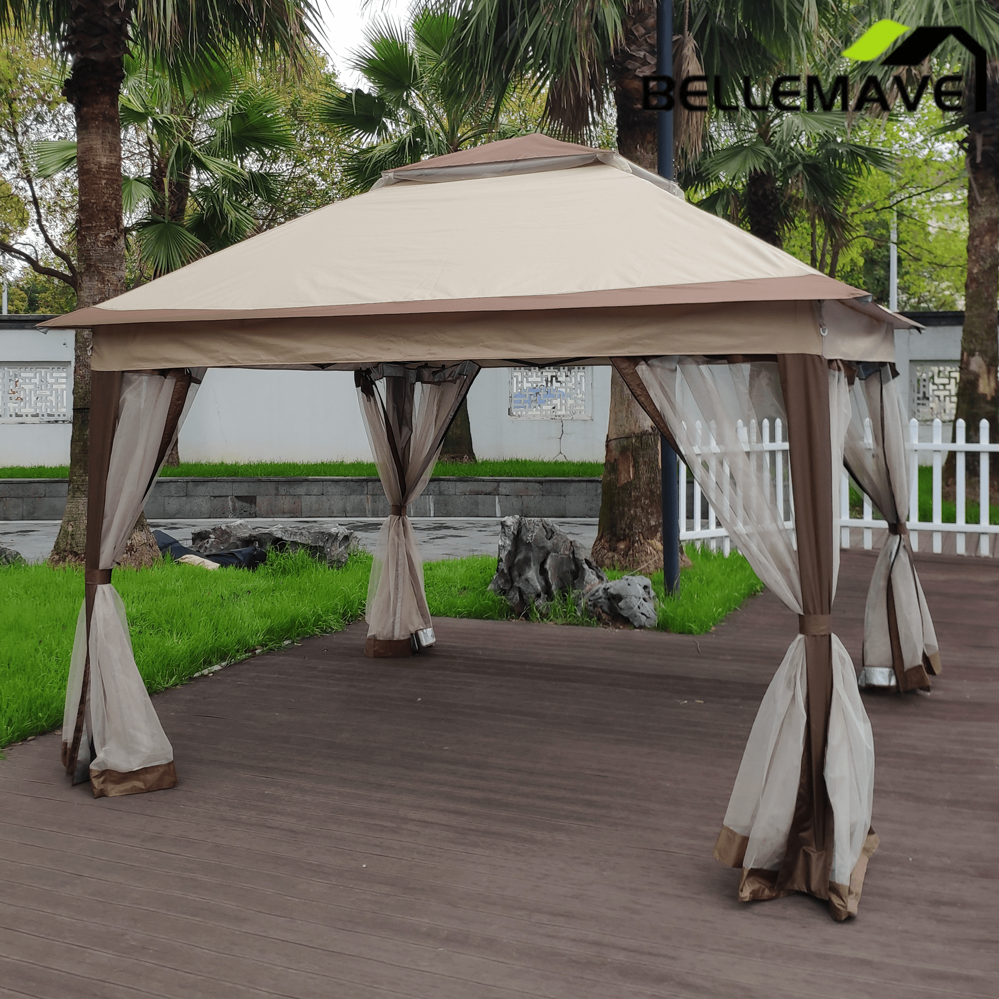 Bellemave® Outdoor 11x 11Ft Pop Up Gazebo Canopy with Removable Zipper Netting,2 - Tier Soft Top Event Tent & 4 Sandbags - Bellemave