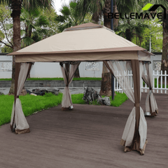 Bellemave® Outdoor 11x 11Ft Pop Up Gazebo Canopy with Removable Zipper Netting,2 - Tier Soft Top Event Tent & 4 Sandbags - Bellemave