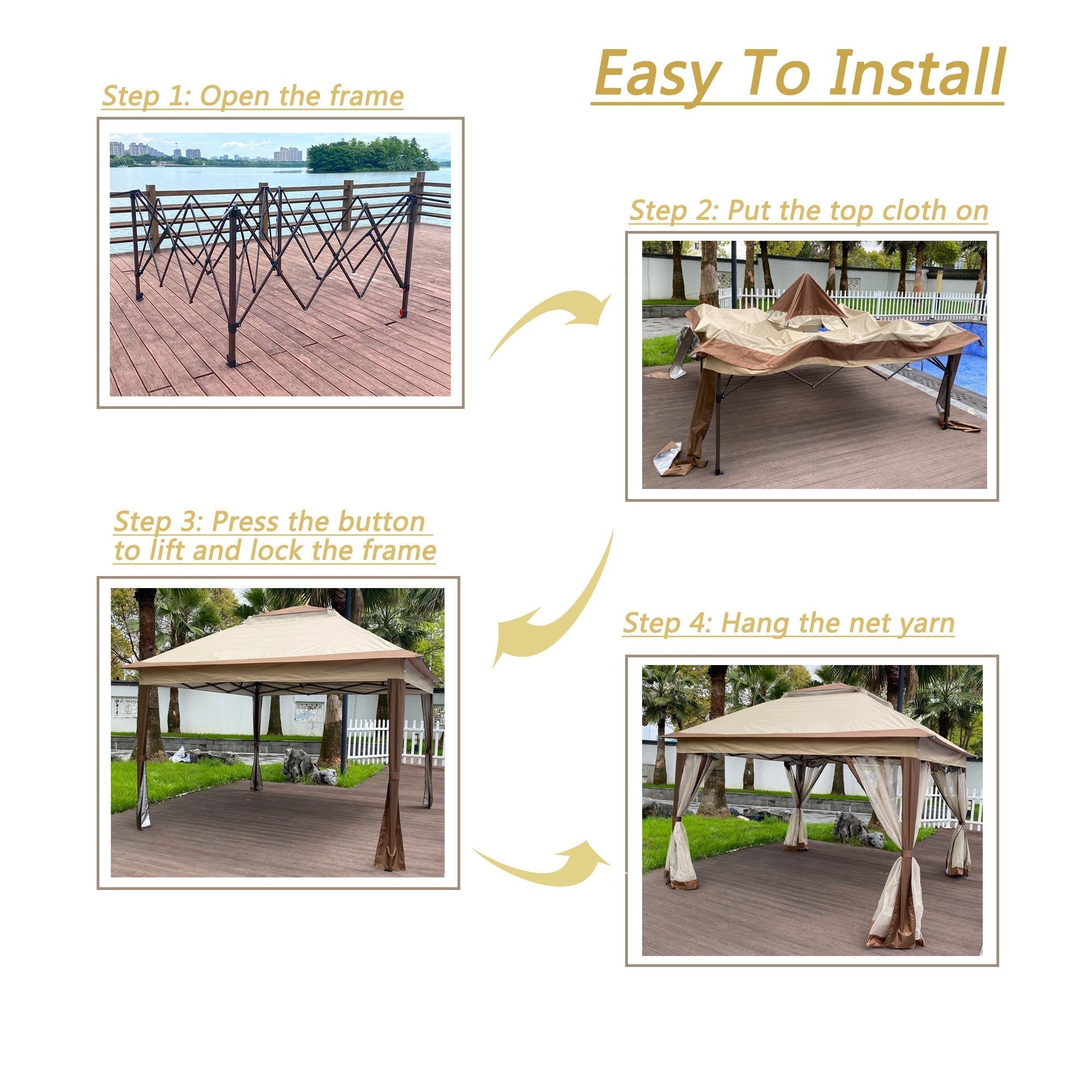Bellemave® Outdoor 11x 11Ft Pop Up Gazebo Canopy with Removable Zipper Netting,2 - Tier Soft Top Event Tent & 4 Sandbags - Bellemave