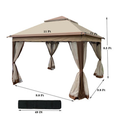 Bellemave® Outdoor 11x 11Ft Pop Up Gazebo Canopy with Removable Zipper Netting,2 - Tier Soft Top Event Tent & 4 Sandbags - Bellemave