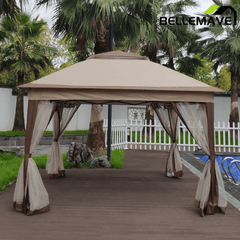 Bellemave® Outdoor 11x 11Ft Pop Up Gazebo Canopy with Removable Zipper Netting,2 - Tier Soft Top Event Tent & 4 Sandbags - Bellemave