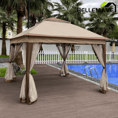 Bellemave® Outdoor 11x 11Ft Pop Up Gazebo Canopy with Removable Zipper Netting,2 - Tier Soft Top Event Tent & 4 Sandbags - Bellemave