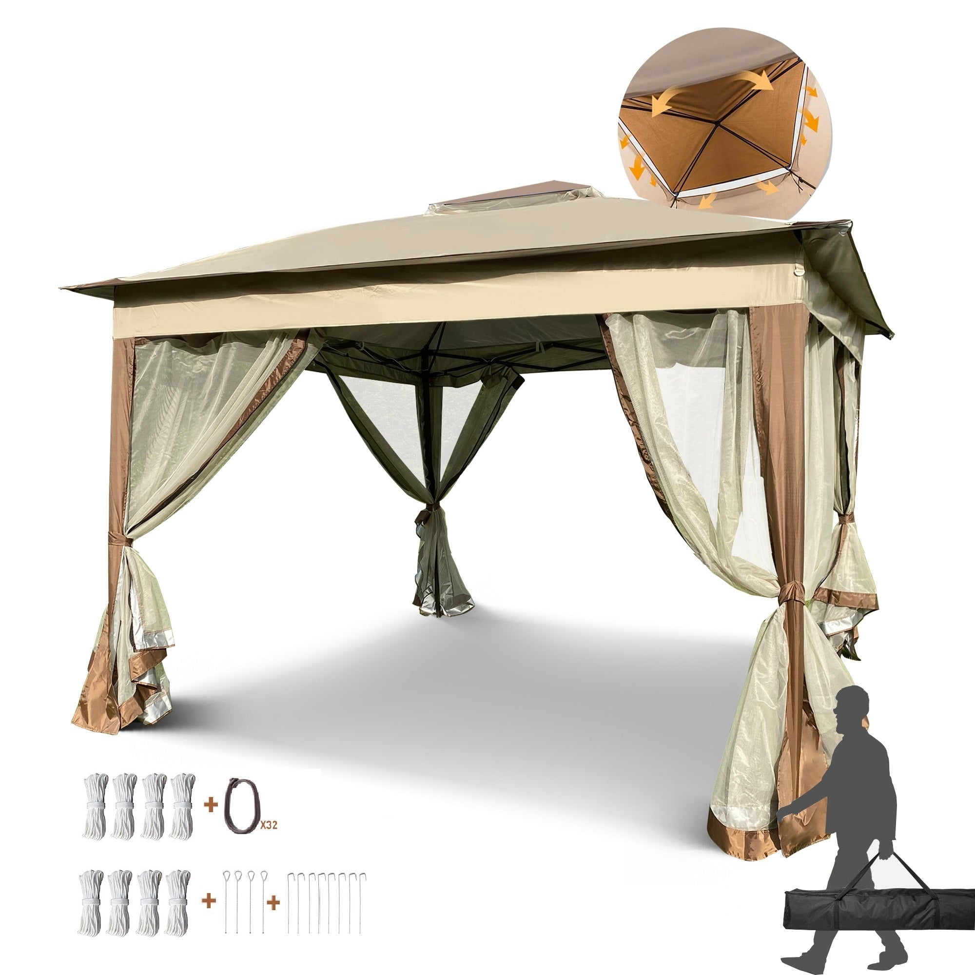 Bellemave® Outdoor 11x 11Ft Pop Up Gazebo Canopy with Removable Zipper Netting,2 - Tier Soft Top Event Tent & 4 Sandbags - Bellemave