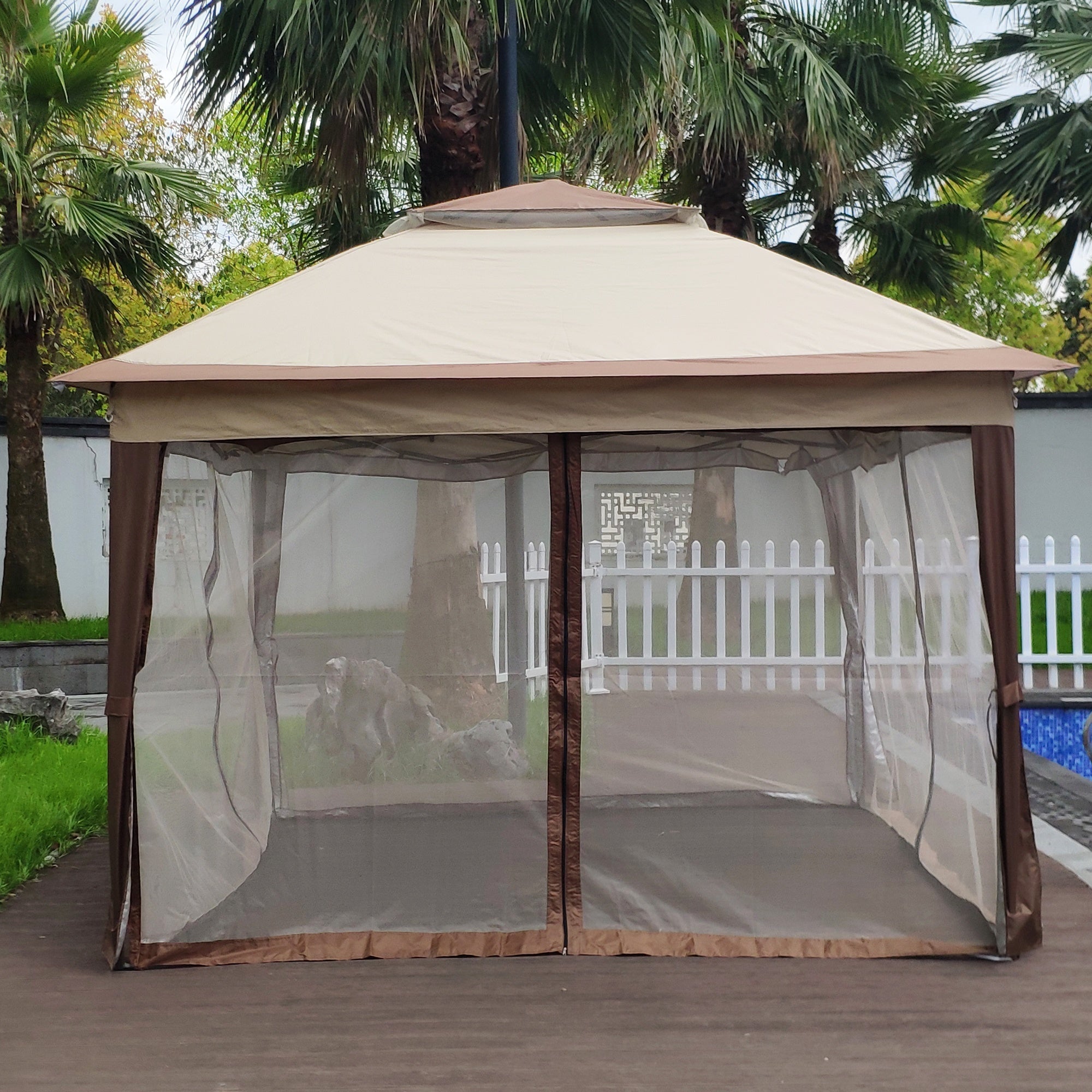 Bellemave® Outdoor 11x 11Ft Pop Up Gazebo Canopy with Removable Zipper Netting,2 - Tier Soft Top Event Tent & 4 Sandbags - Bellemave