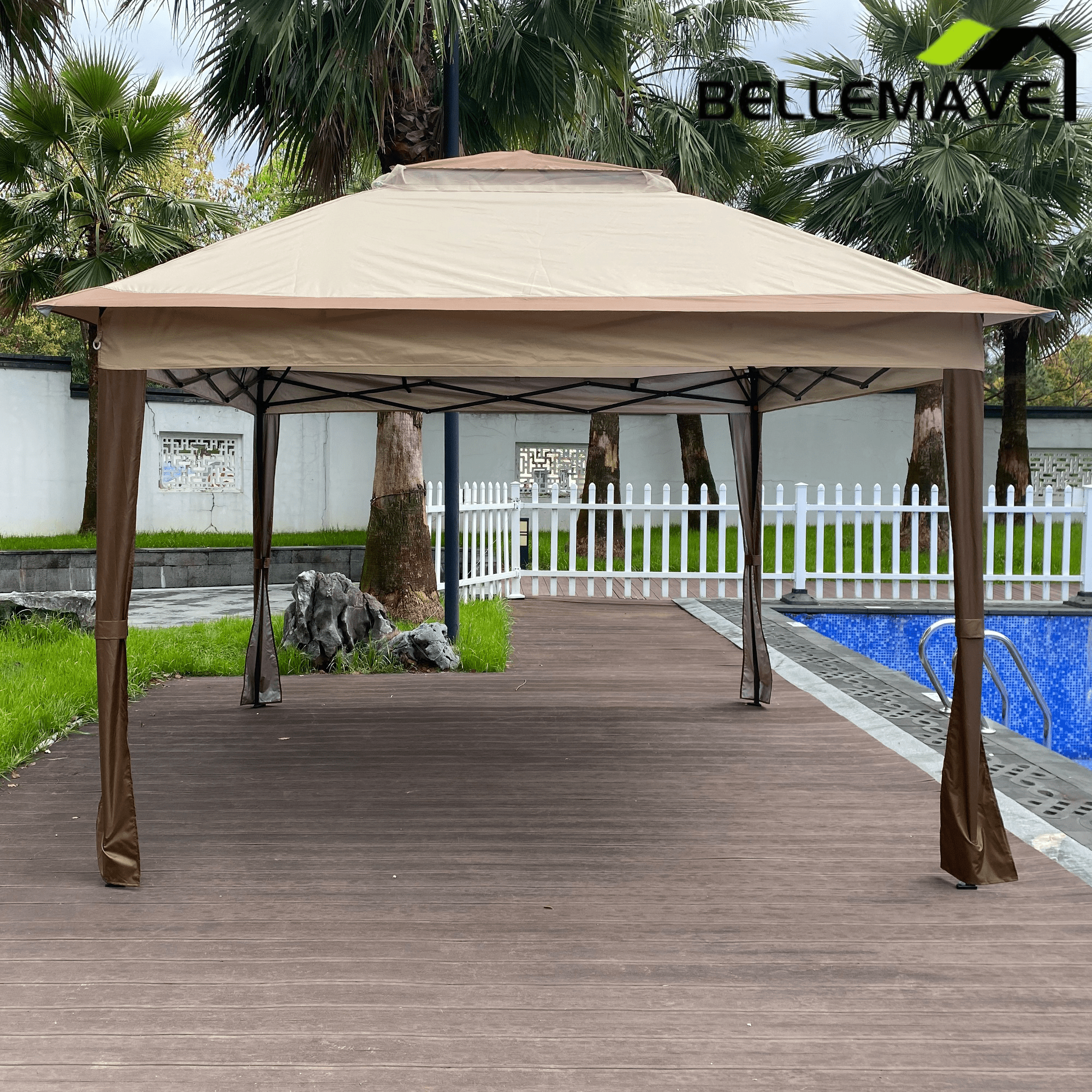 Bellemave® Outdoor 11x 11Ft Pop Up Gazebo Canopy with Removable Zipper Netting,2 - Tier Soft Top Event Tent & 4 Sandbags - Bellemave