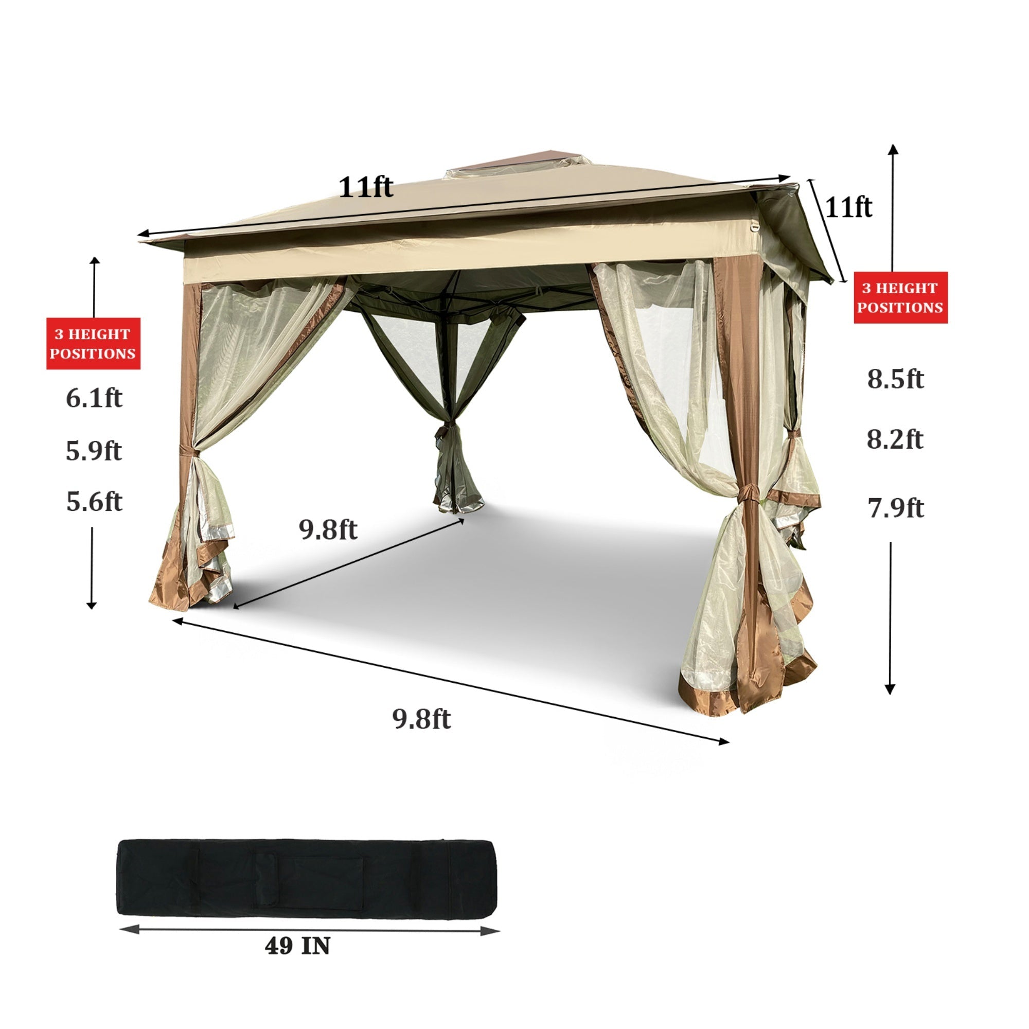 Bellemave® Outdoor 11x 11Ft Pop Up Gazebo Canopy with Removable Zipper Netting,2 - Tier Soft Top Event Tent & 4 Sandbags - Bellemave