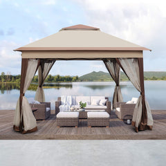 Bellemave® Outdoor 11x 11Ft Pop Up Gazebo Canopy with Removable Zipper Netting,2 - Tier Soft Top Event Tent & 4 Sandbags - Bellemave