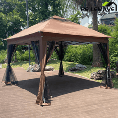 Bellemave® Outdoor 11x 11Ft Pop Up Gazebo Canopy with Removable Zipper Netting,2 - Tier Soft Top Event Tent & 4 Sandbags - Bellemave