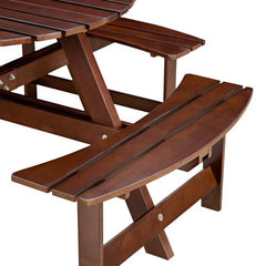 Bellemave® Outdoor 8 Person Round Picnic Table Set with 4 Built - in Benches, Umbrella Hole, Outside Table - Bellemave
