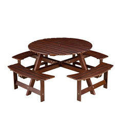 Bellemave® Outdoor 8 Person Round Picnic Table Set with 4 Built - in Benches, Umbrella Hole, Outside Table - Bellemave