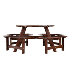 Bellemave® Outdoor 8 Person Round Picnic Table Set with 4 Built - in Benches, Umbrella Hole, Outside Table - Bellemave