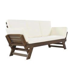 Bellemave® Outdoor Adjustable Patio Wooden Daybed Sofa Chaise Lounge with Cushions - Bellemave